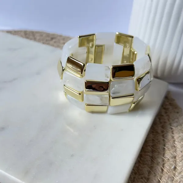 White_Resin_Bead_Elastic_Bracelet_Default_Title