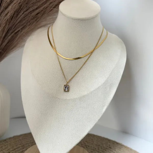 White_Crystal_With_Snake_Chain_Layered_Necklace_Default_Title