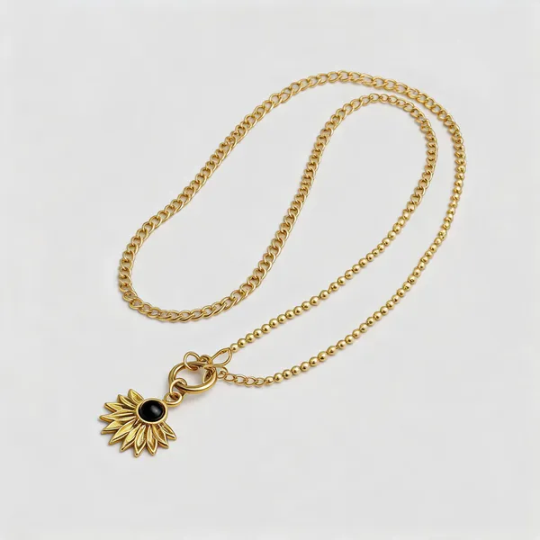 Flower_Black_Stone_Charm_Necklace