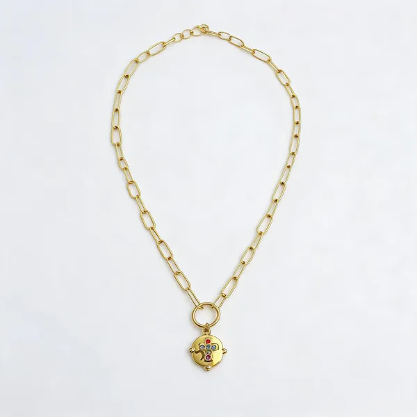 Link_Chain_With_Multicolour_Crystal_Cross_Charm_Necklace