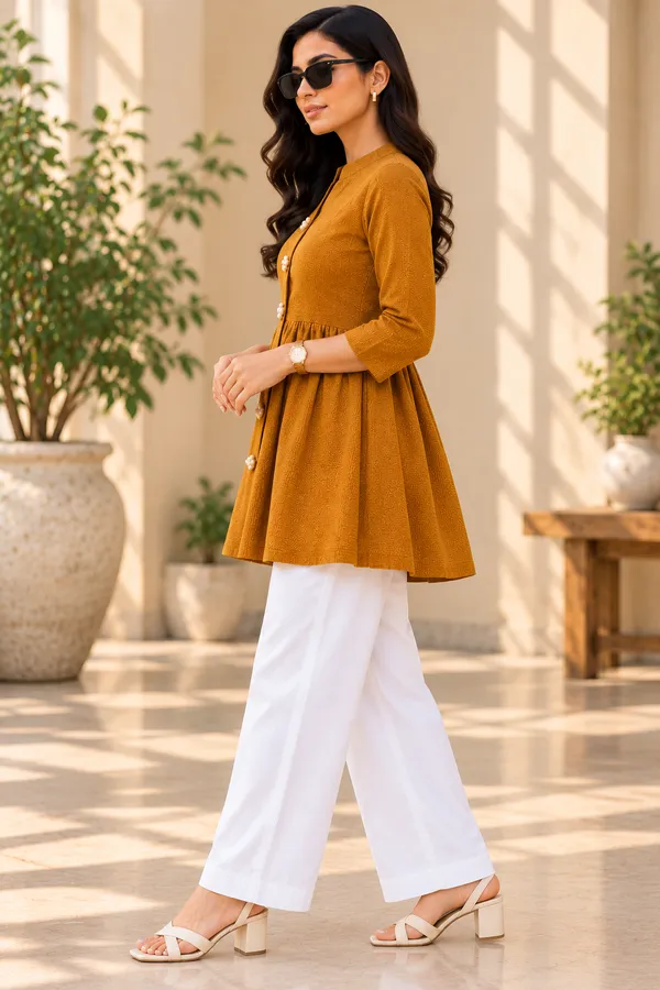 Mustard_Textured_Flared_Kurta_for_Women