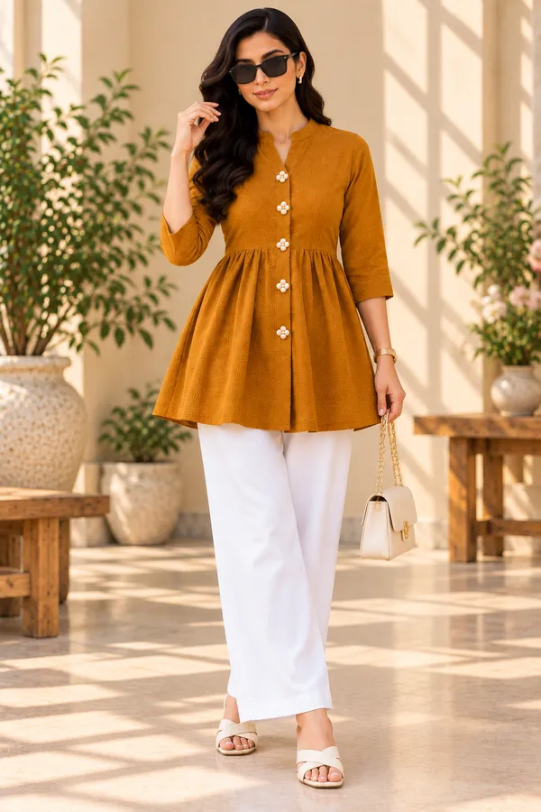Mustard_Textured_Flared_Kurta_for_Women