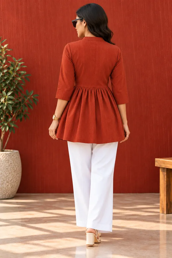 Brown_Flared_Kurti_Pant_Set_For_Women