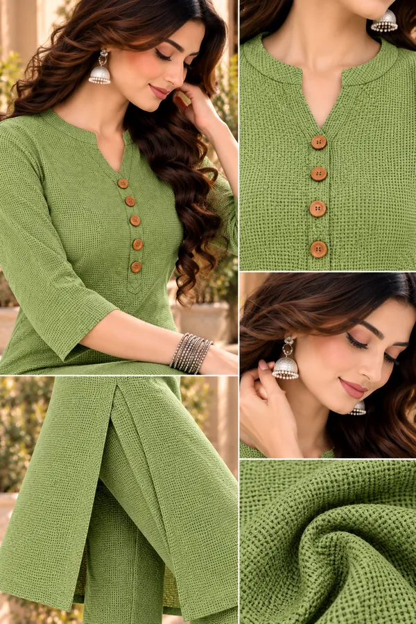 Green_Textured_Regular_Fit_Kurta_for_Women