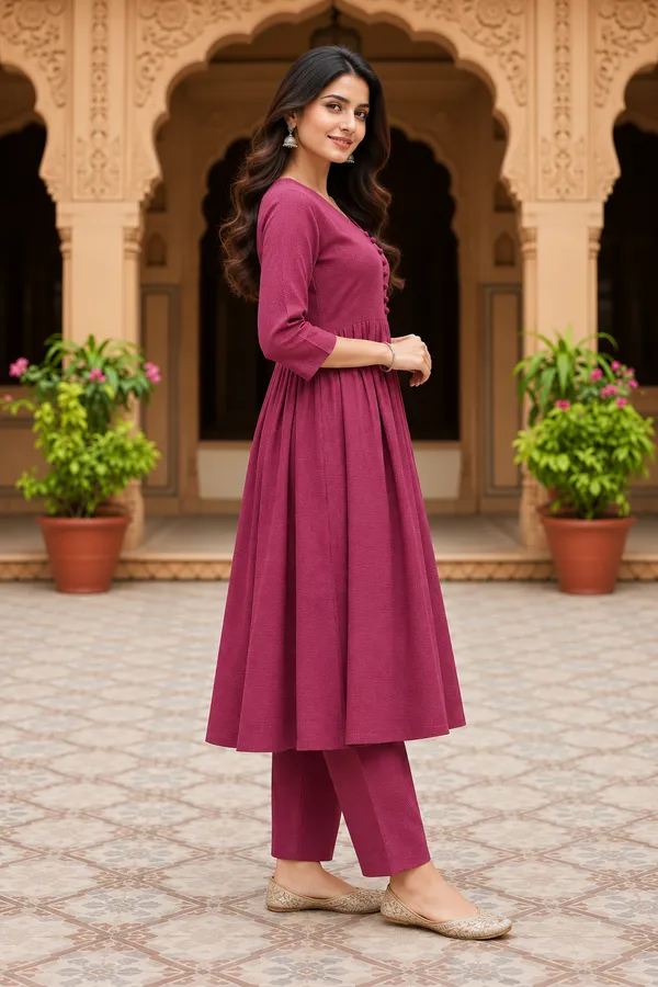 Burgundy_Textured_Anarkali_Kurta_For_Women