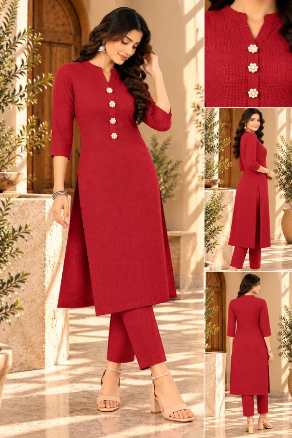 Red_Textured_Straight_Kurta_Set_for_Women