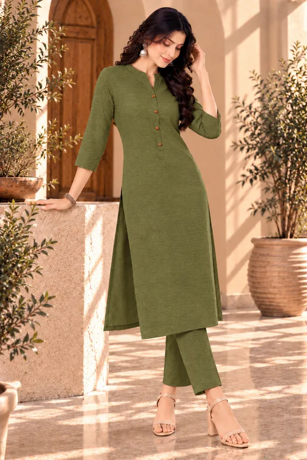 Olive_Green_Textured_Straight_Kurta_Set_for_Women