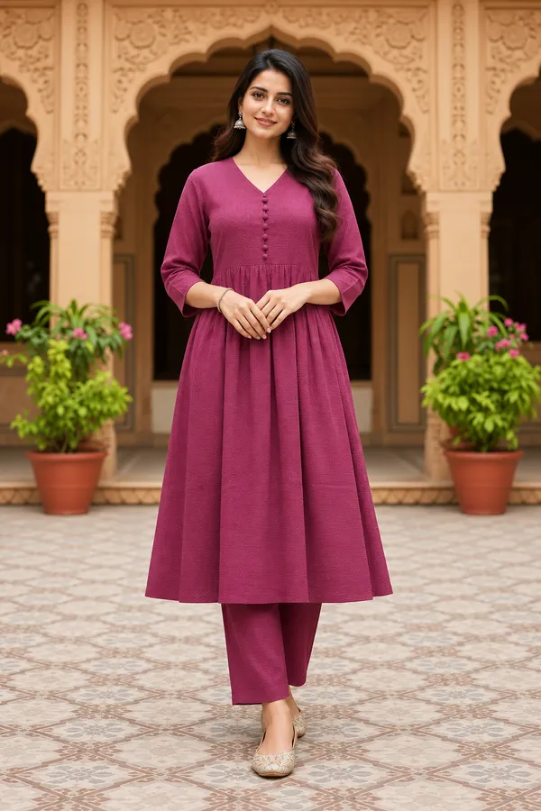 Burgundy_Textured_Anarkali_Kurta_For_Women