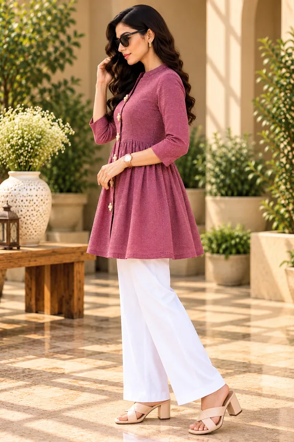 Pink_Textured_Flared_Kurti_for_Women
