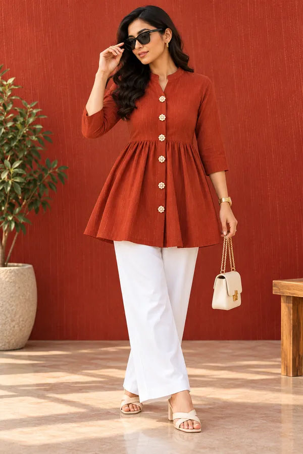 Brown_Flared_Kurti_Pant_Set_For_Women
