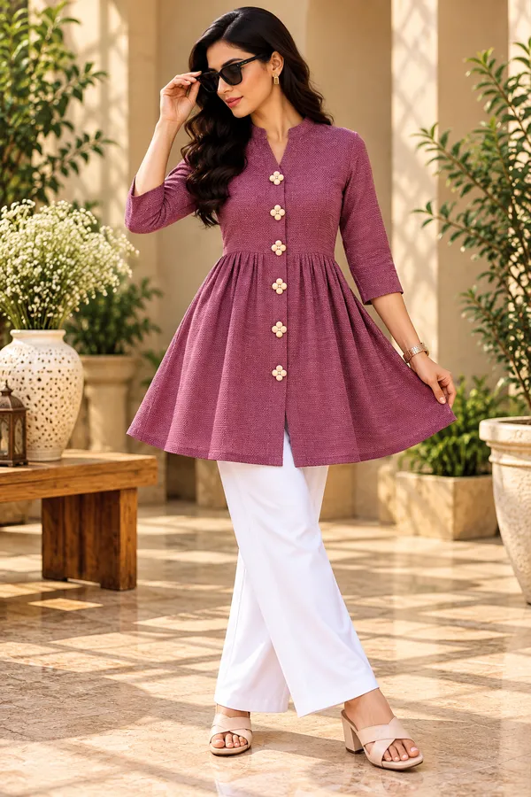 Pink_Textured_Flared_Kurti_for_Women