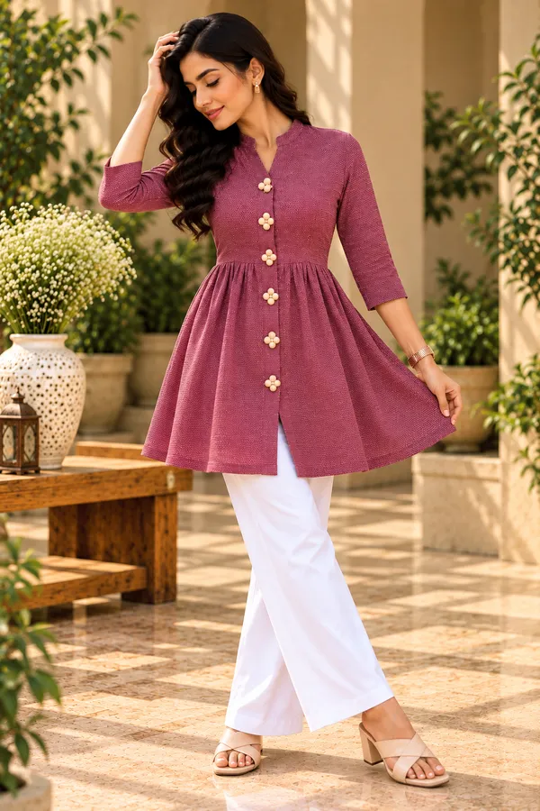 Pink_Textured_Flared_Kurti_for_Women