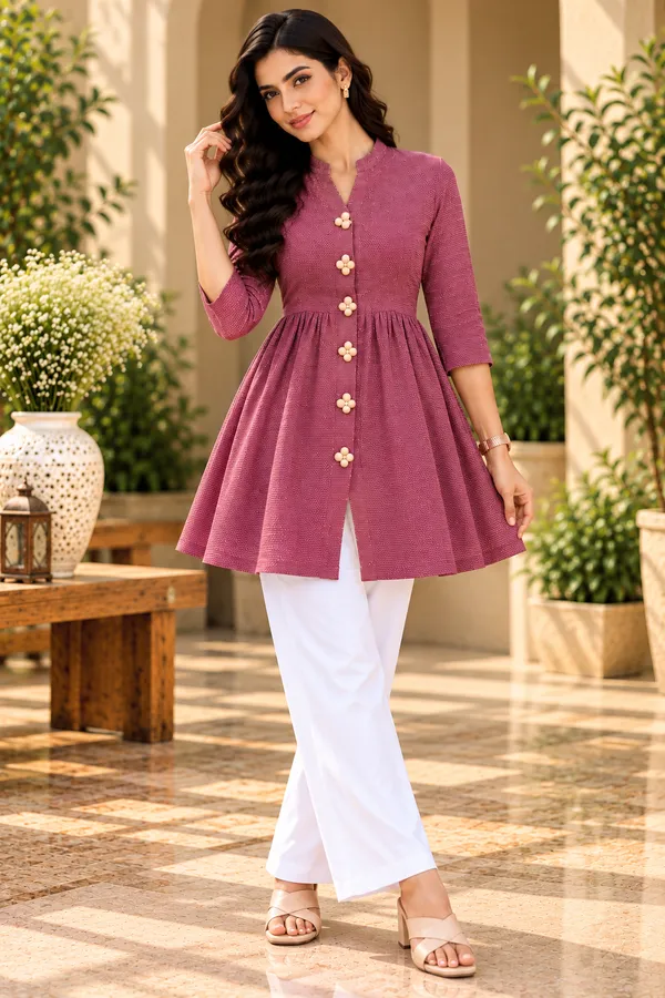 Pink_Textured_Flared_Kurti_for_Women
