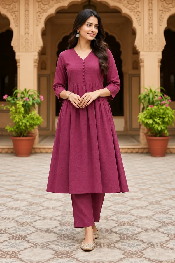 Burgundy_Textured_Anarkali_Kurta_For_Women