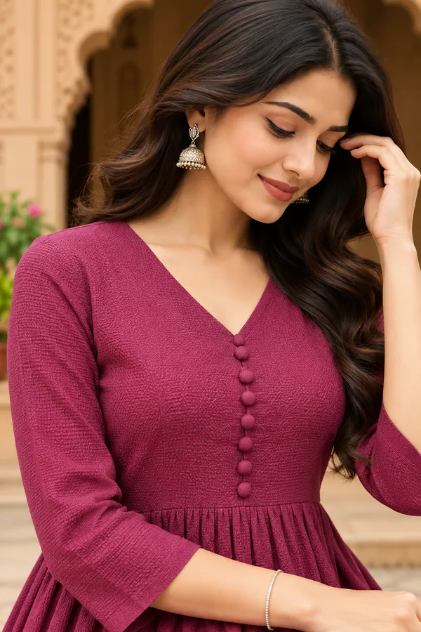 Burgundy_Textured_Anarkali_Kurta_For_Women