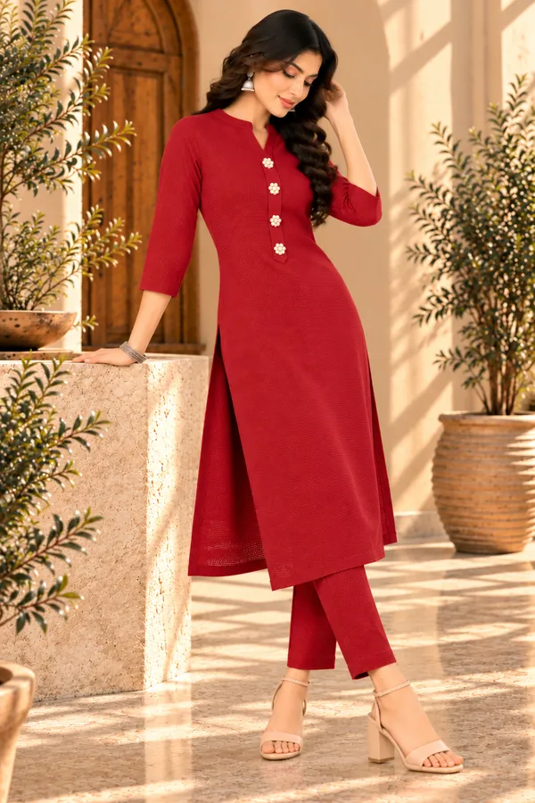 Red_Cotton_Straight_Kurta_Set_For_Women