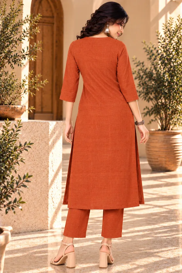 Rust_Textured_Straight_Kurta_Set_for_Women