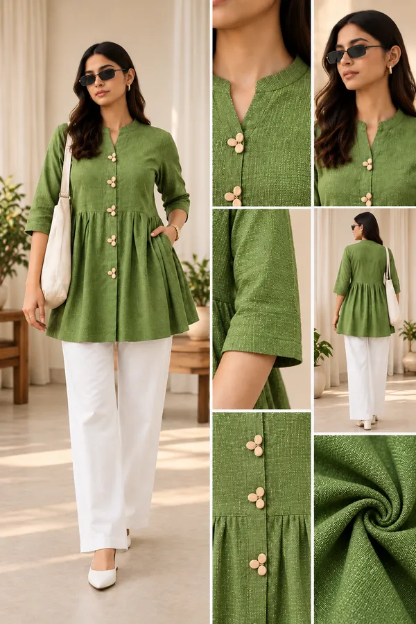 Green_Textured_Flared_Kurti_For_Women