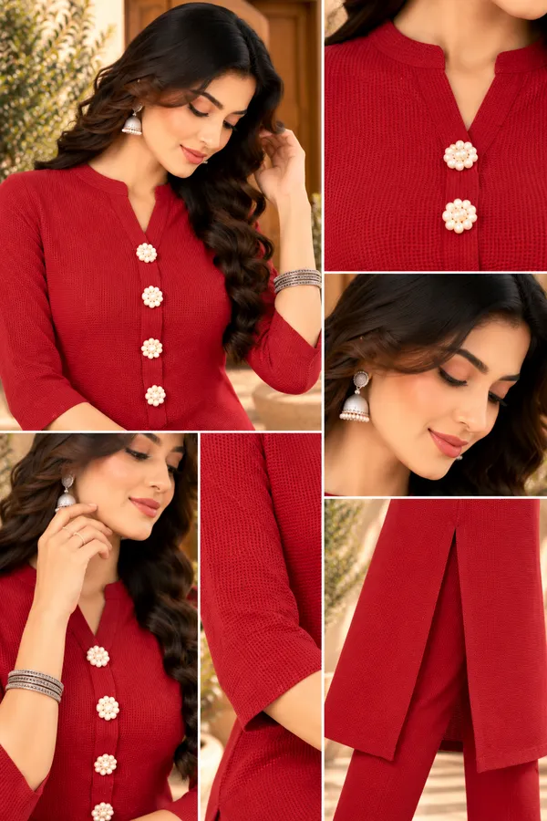 Red_Textured_Straight_Kurta_Set_for_Women