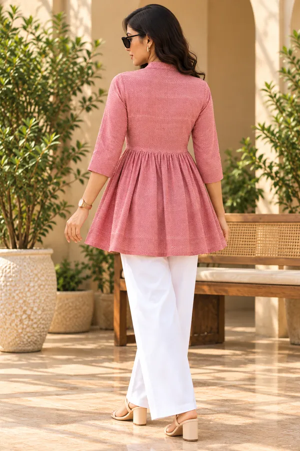 Pink_Textured_Flared_Kurta_for_Women