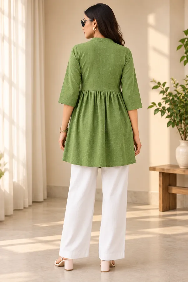 Green_Textured_Flared_Kurti_For_Women