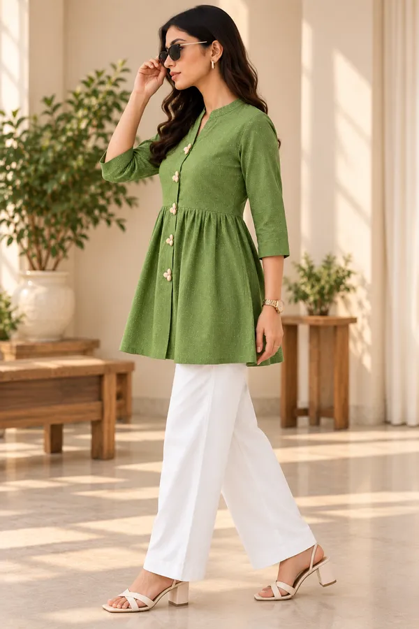 Green_Textured_Flared_Kurti_For_Women