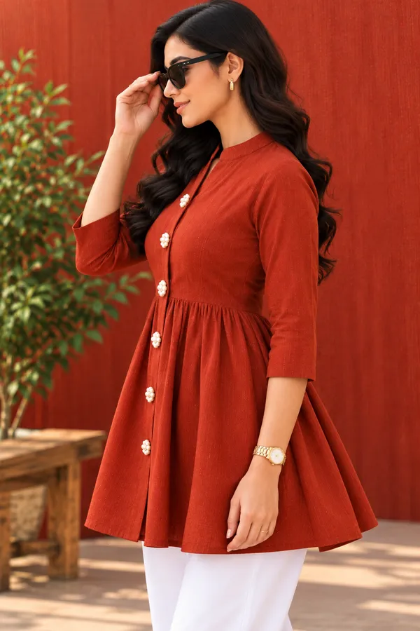 Brown_Flared_Kurti_Pant_Set_For_Women