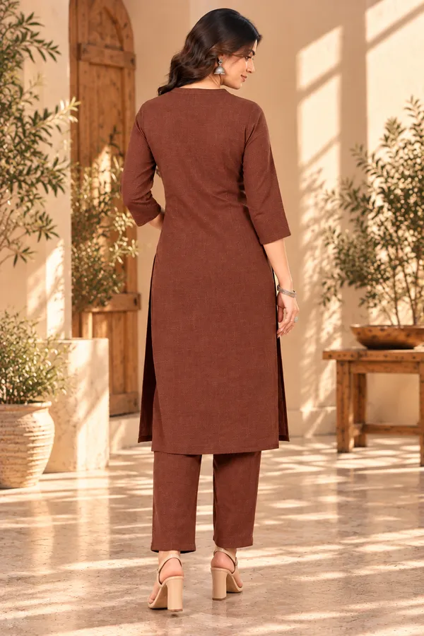 Brown_Textured_Straight_Kurta_Set_for_Women