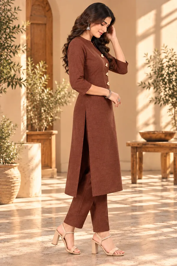Brown_Textured_Straight_Kurta_Set_for_Women