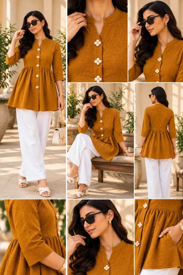 Mustard_Textured_Flared_Kurta_for_Women