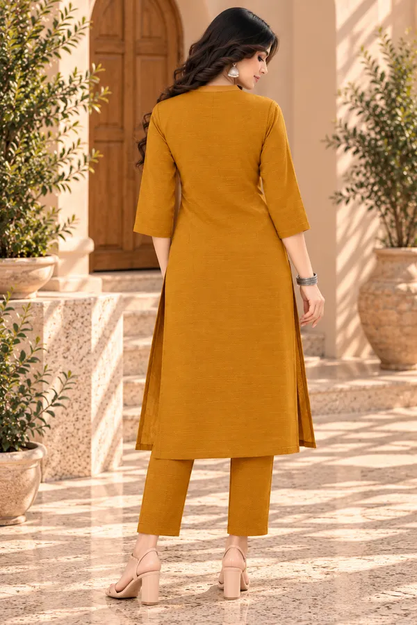 Mustard_Textured_Straight_Kurta_Set_For_Women