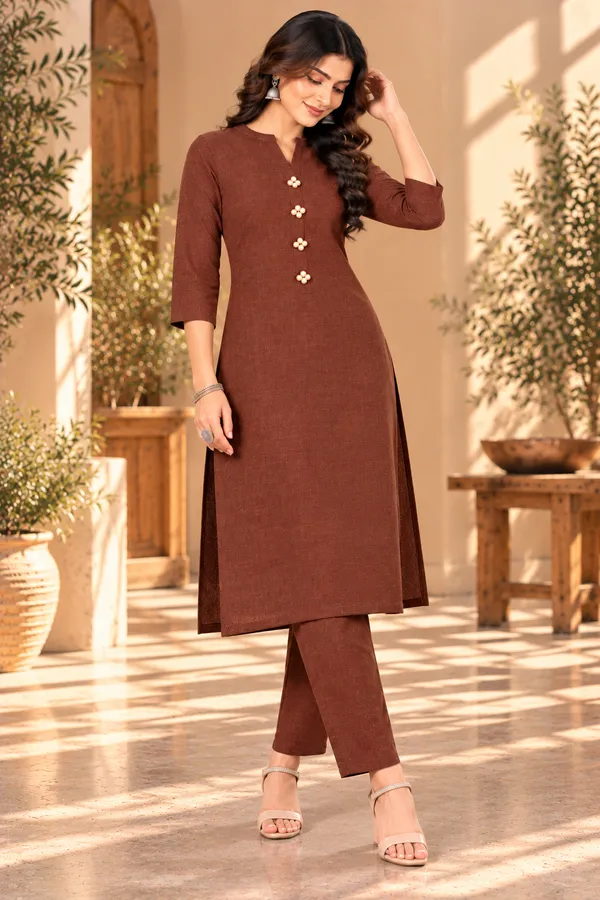 Brown_Textured_Straight_Kurta_Set_for_Women