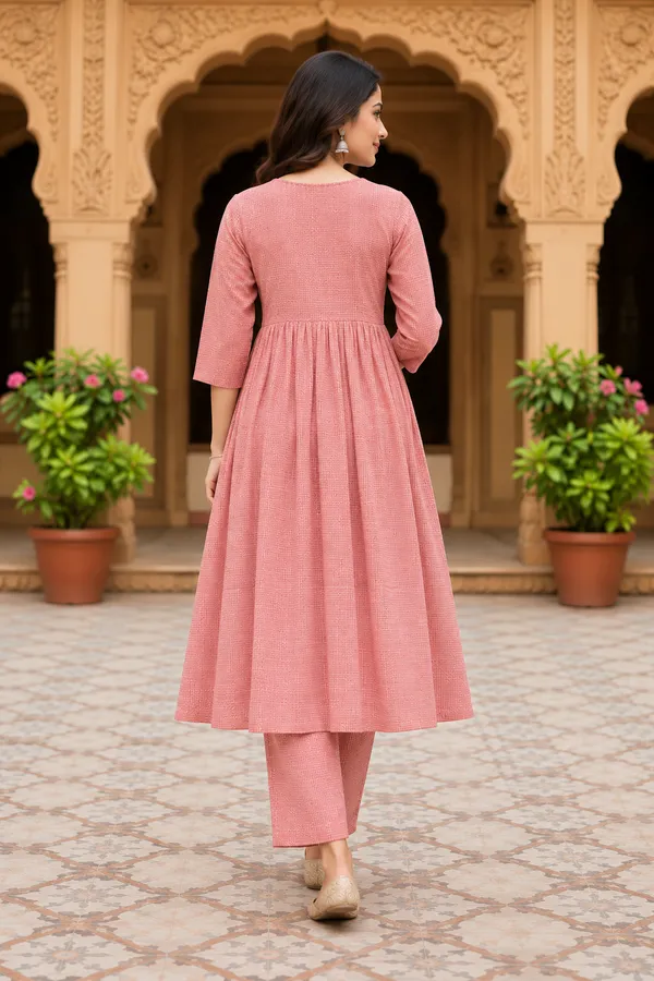 Pink_Textured_Anarkali_Kurti_Set_for_Women