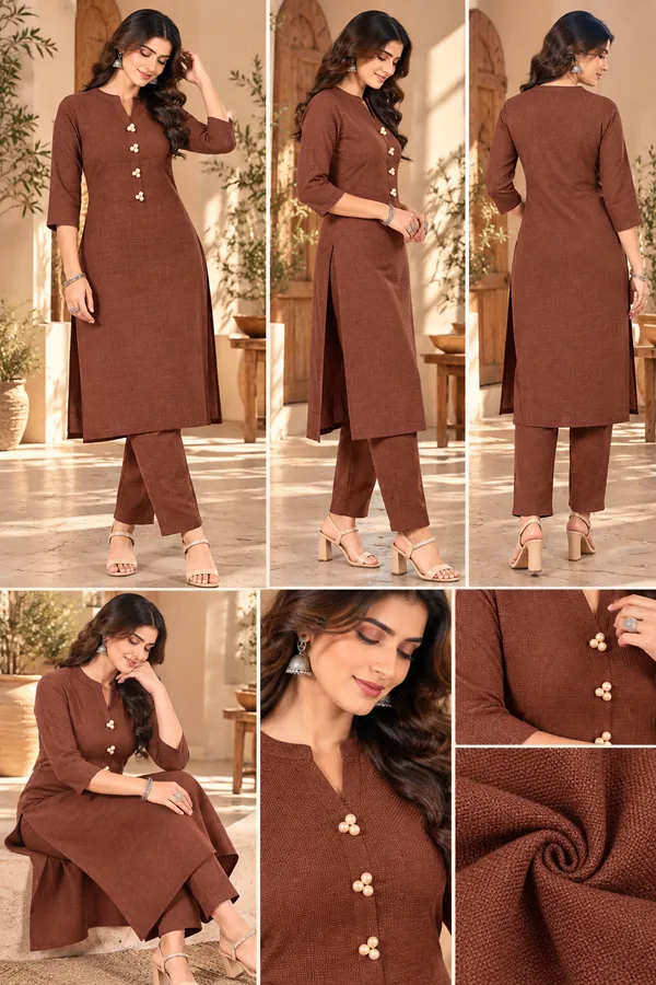 Brown_Textured_Straight_Kurta_Set_for_Women