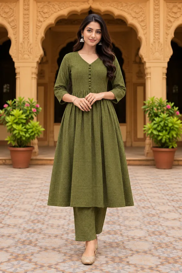 Olive_Green_Textured_Flared_Kurta_Set_for_Women