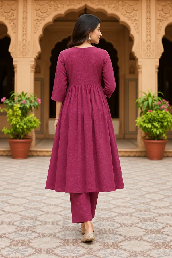 Burgundy_Textured_Anarkali_Kurta_For_Women