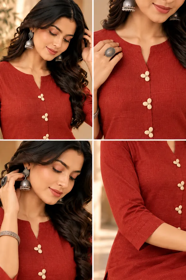 Rust_Textured_Straight_Kurta_Set_for_Women