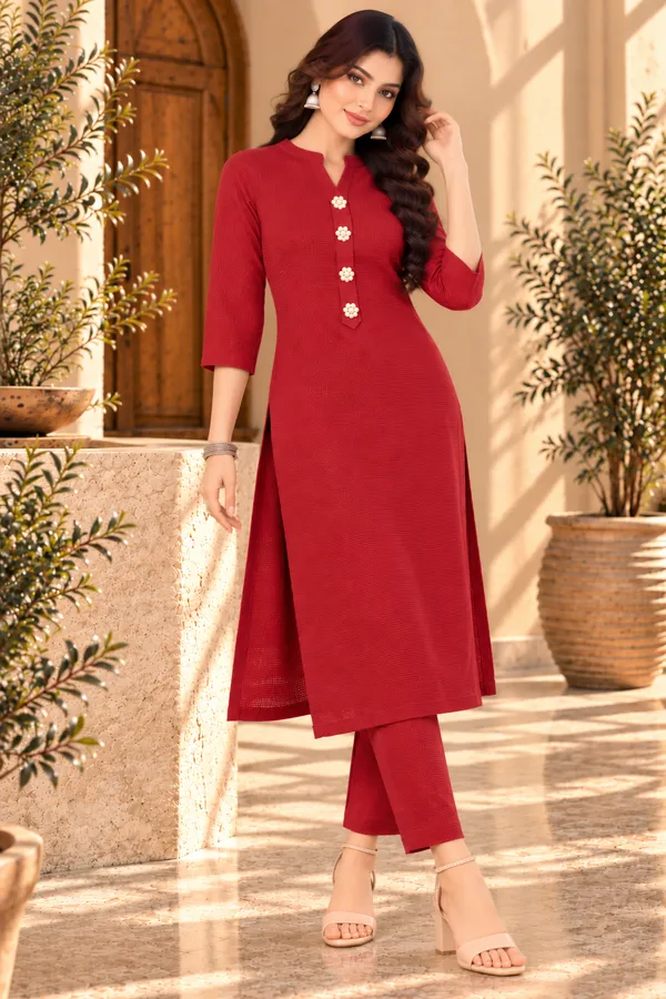 Red_Textured_Straight_Kurta_Set_for_Women