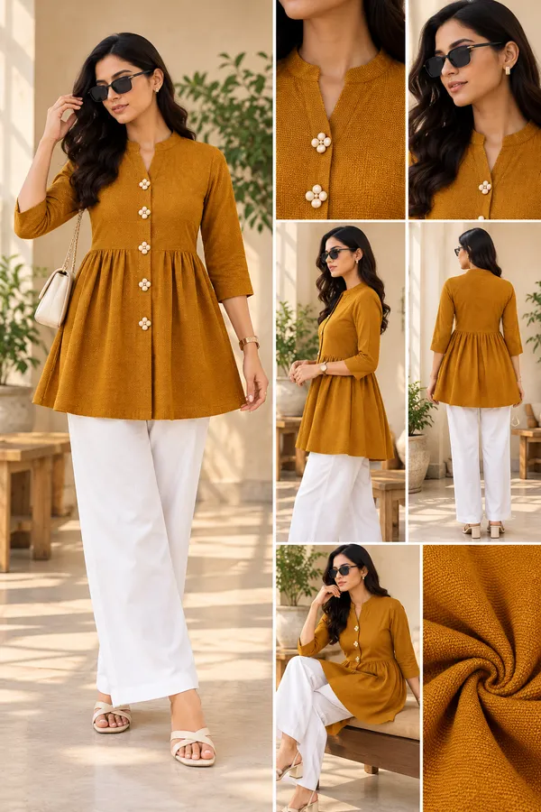 Mustard_Textured_Flared_Kurta_for_Women