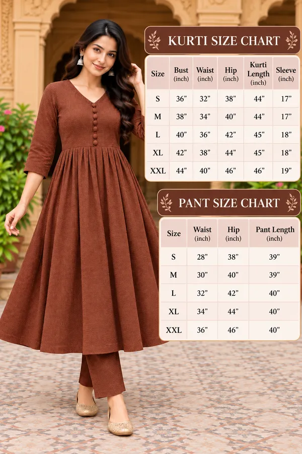 Brown_Textured_Flared_Kurta_Set_for_Women