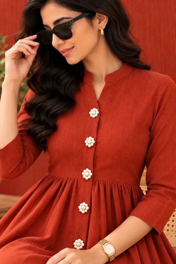 Brown_Flared_Kurti_Pant_Set_For_Women