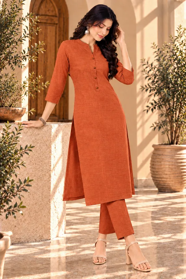 Rust_Cotton_Straight_Kurta_Set_For_Women