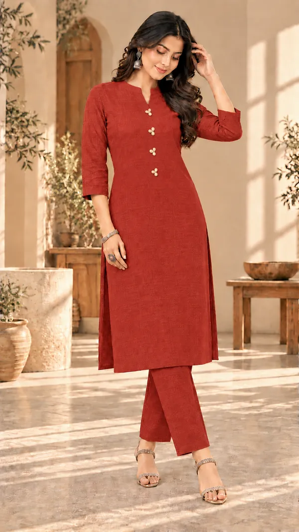 Rust_Textured_Straight_Kurta_Set_for_Women