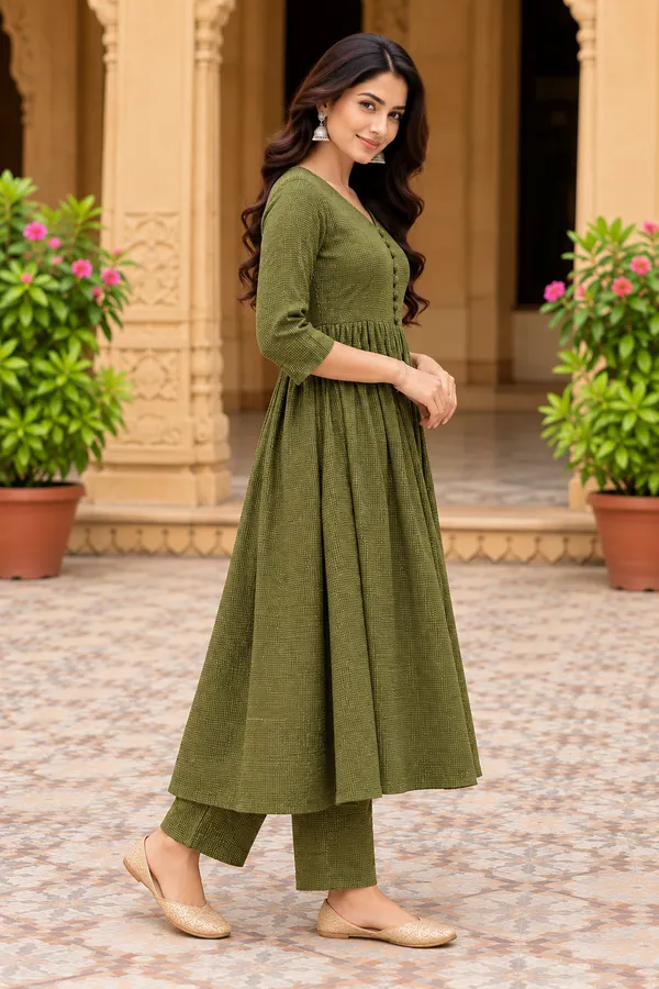 Olive_Green_Textured_Flared_Kurta_Set_for_Women