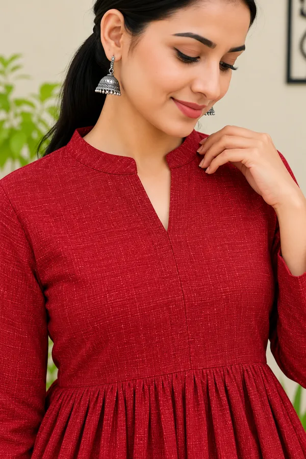 Red_Textured_Flared_Kurta_Pant_Set_for_Women