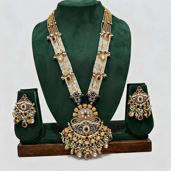 New_Latest_Stylish_Heritage_Long_Pearl_Jewellery_Set_With_Earrings_For_Woman