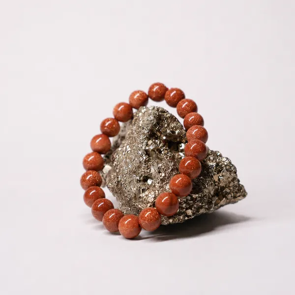 Orange_Red_Sunstone_Gemstone_Stretch_Bracelet_For_Unisex