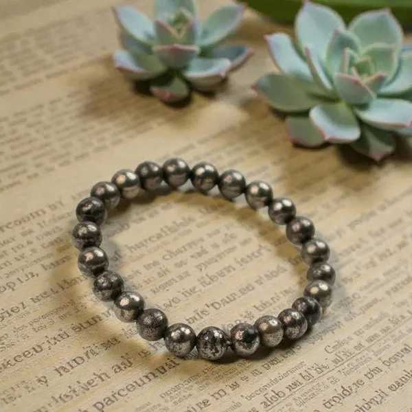 Silver_Pyrite_Beaded_Bracelet_For_Unisex