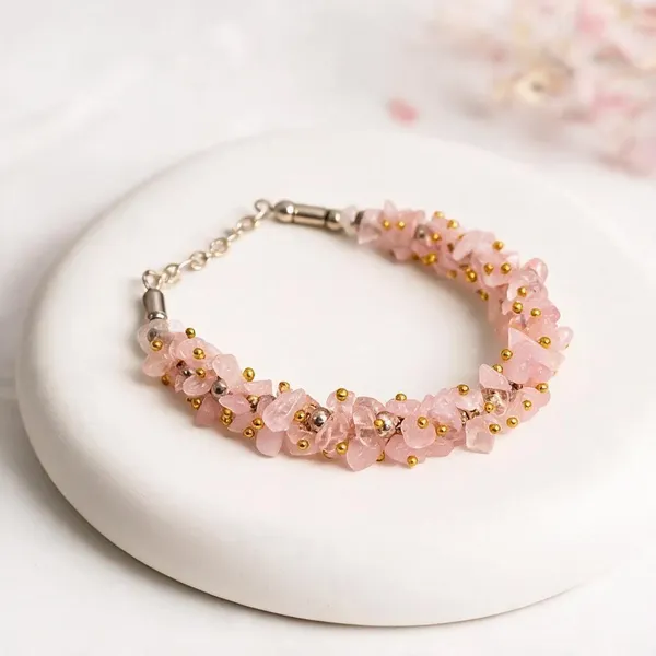 Pink_Rose_Quartz_Chips_Stretch_Bracelet