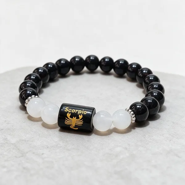 White_And_Black_Gemstone_Vrishchika_Scorpio_Zodiac_Bracelet